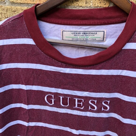 Vintage Striped Guess Shirt Large Burgandy - Picture 5 of 5